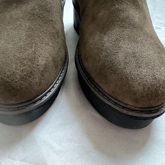 Women's Clarks, Airabell Zip Boot Green Khaki Suede Wedge Ankle Chelsea Size 9.5 - Picture 4 of 9